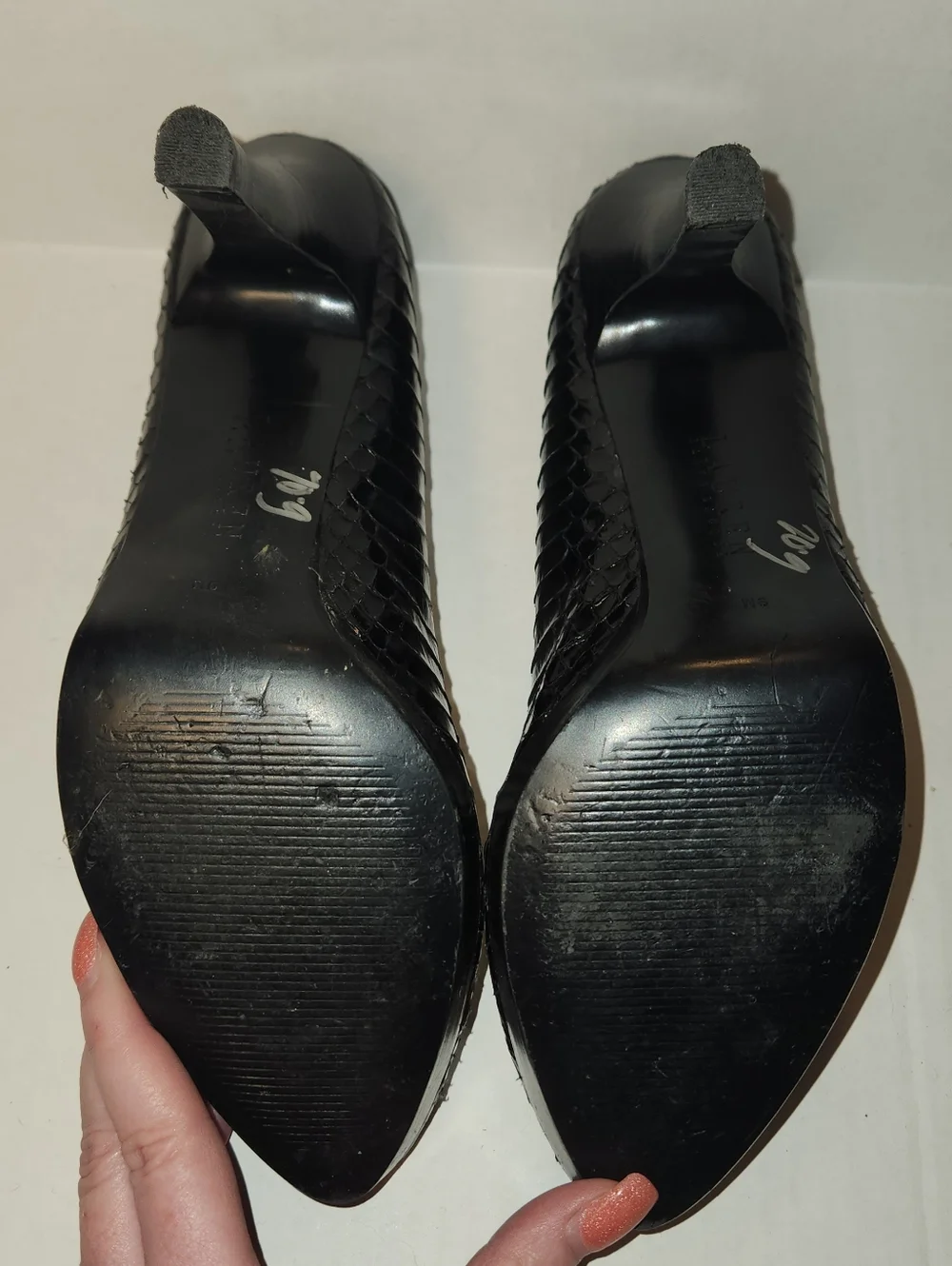 Ralph Lauren Kailee Black Snake Skin Snakeskin High Heel Pumps Stilettos 9 EUC